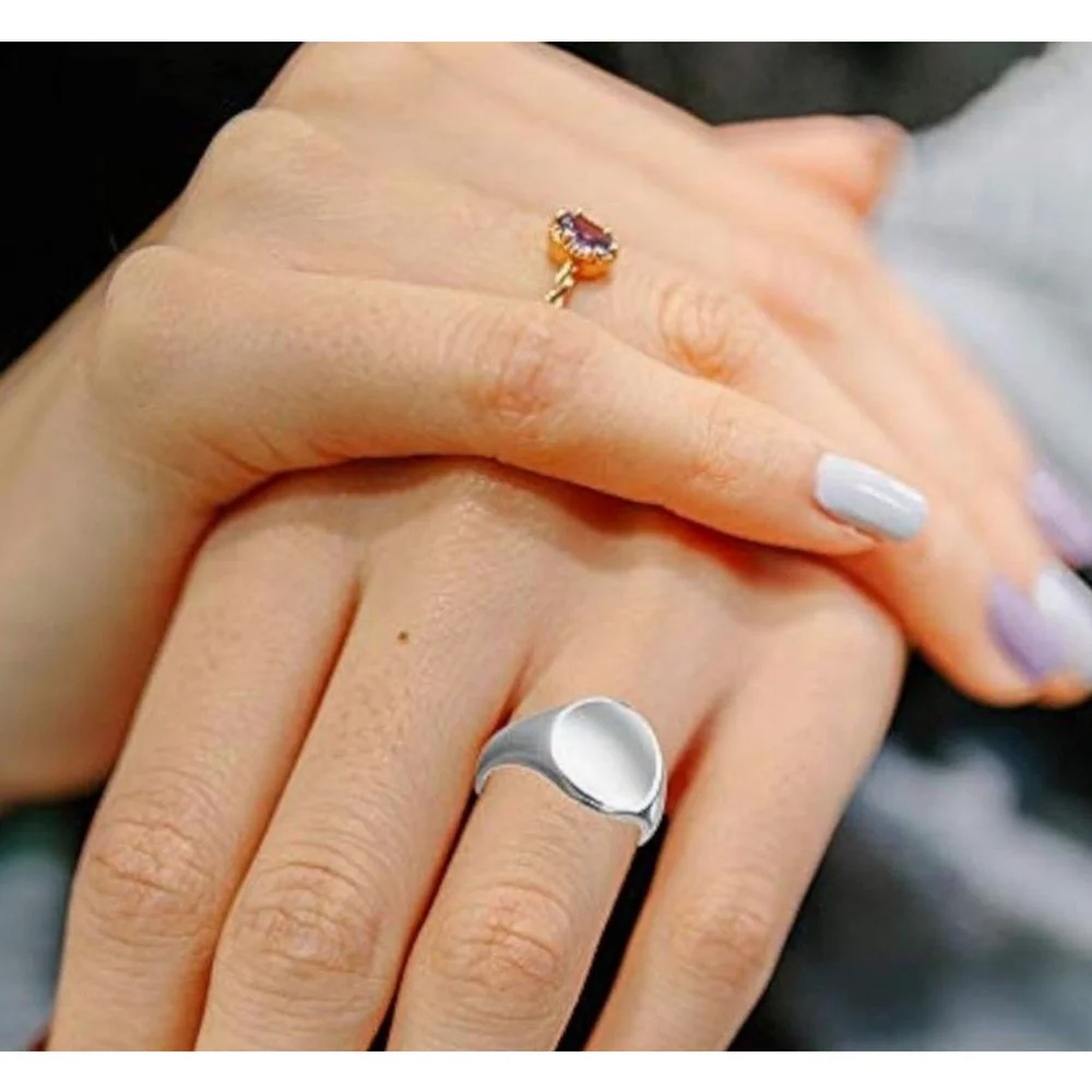 Chunky Solid‎ Unisex 14k White Gold Plated Sterling Signet Ring, Adjustable